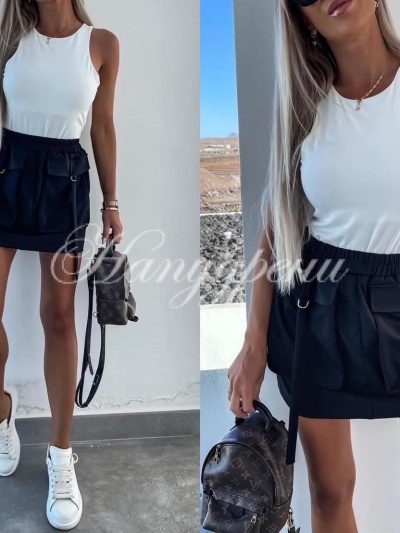 Дамска ефектна пола с джобчета