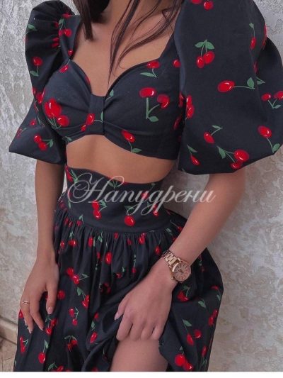 Дамски сет от две части "Cherry" в черна разцветка - код 5209