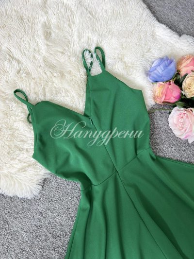 Кокетна рокля с презрамки "Kendall" в зелен цвят - код 5195