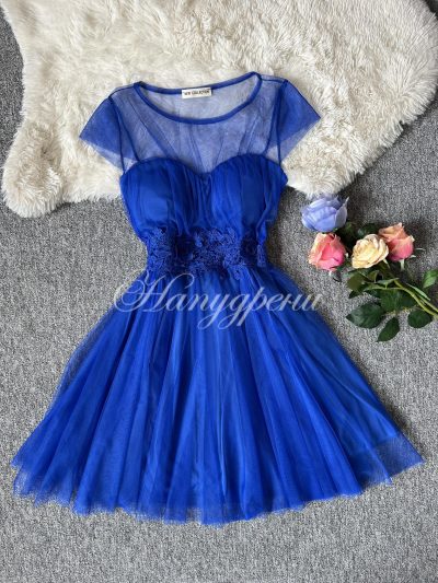 Елегантна тюлена рокля "Magestic" в син цвят - код 5186