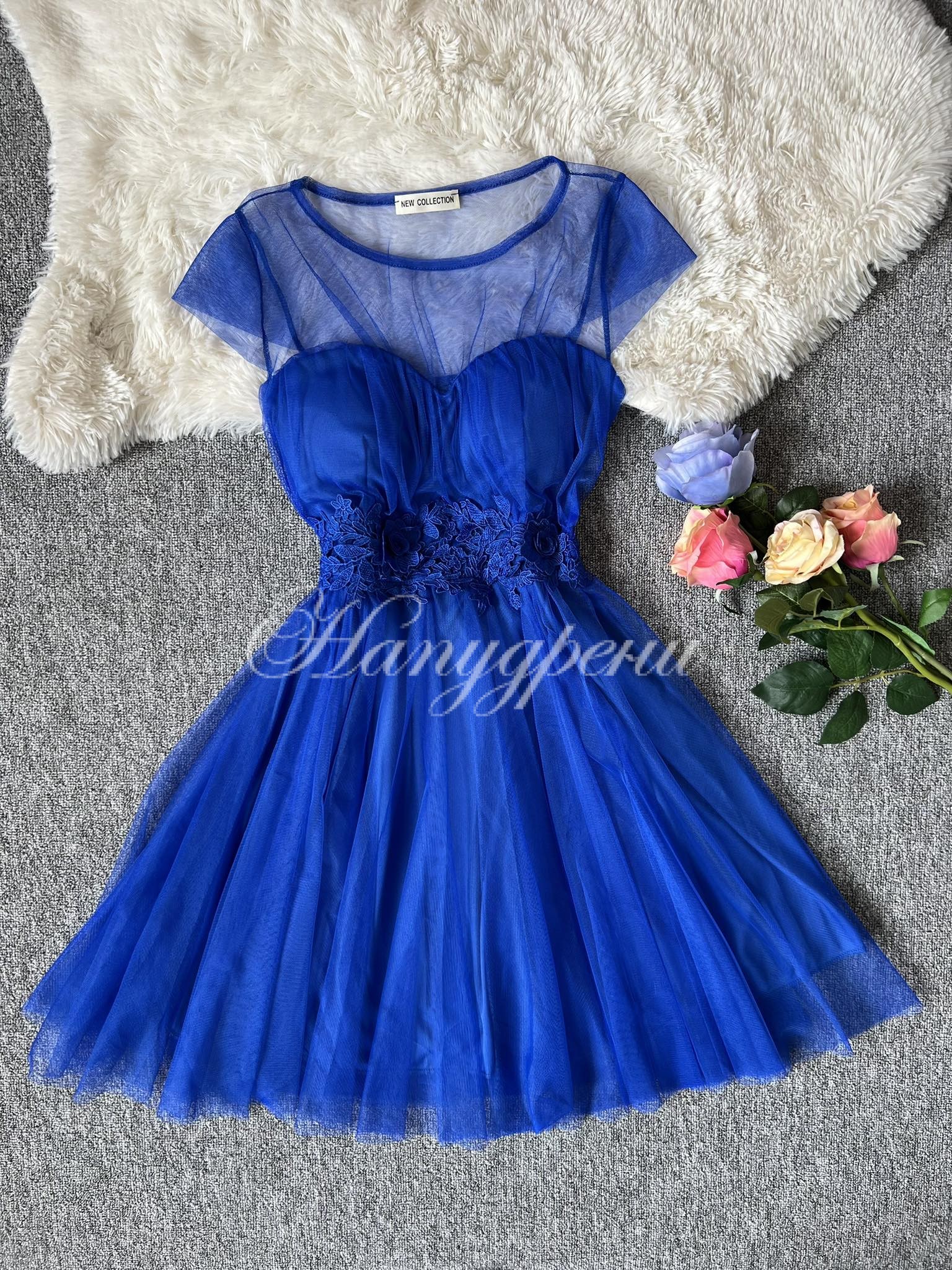 Елегантна тюлена рокля "Magestic" в син цвят - код 5186 Елегантна тюлена рокля "Magestic" в син цвят - код 5186