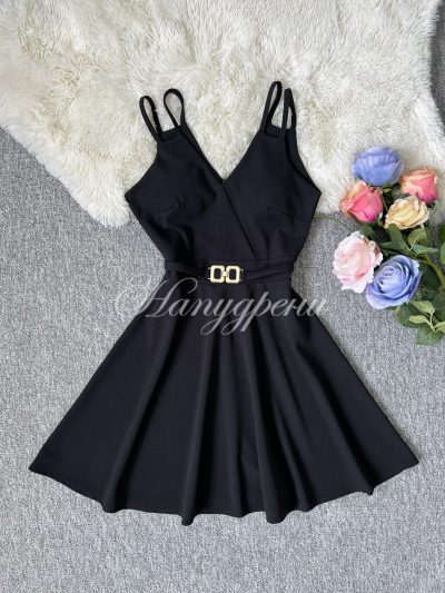 Кокетна рокля с презрамки "Kendall" в черен цвят - код 5192