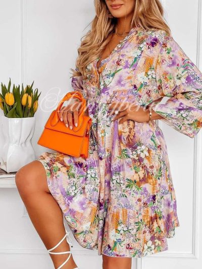 Дамска свободна рокля с флорален принт - код 5223