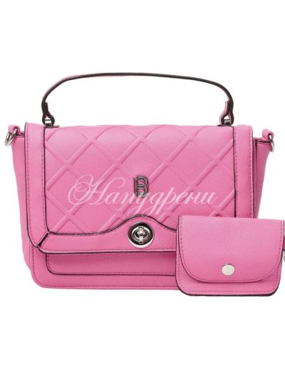 Дамска чанта с портмоне в цикламен цвят - код 5314