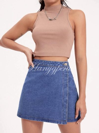 Тренди дънкова пола с висока талия - код 5321