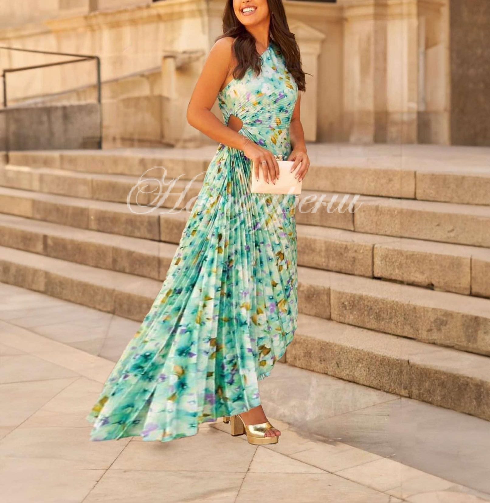 Асиметрична рокля солей "Sunset" в зелена разцветка - код 5519 Асиметрична рокля солей "Sunset" в зелена разцветка - код 5519