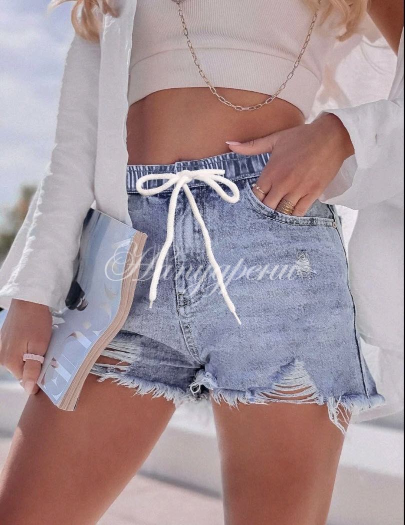 Дамски къси панталонки с връзки - код 5489 Дамски къси панталонки с връзки - код 5489