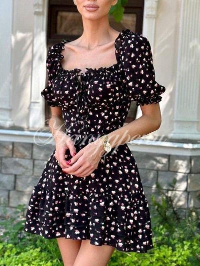 Дамска кокетна рокля с ефектен принт - код 5585