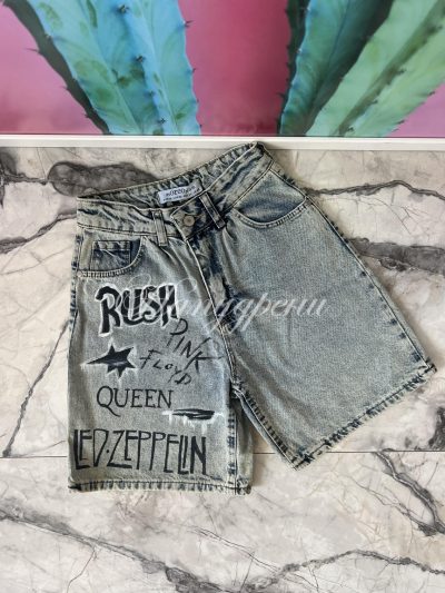 Дънкови къси панталонки с актуални надписи - код 5616