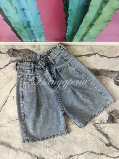 Дънкови къси панталонки с висока талия - код 5617