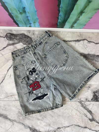 Дънкови къси панталонки с актуални надписи - код 5616