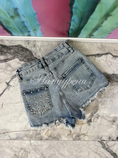 Дънкови къси панталонки с ефектни капси - код 5615