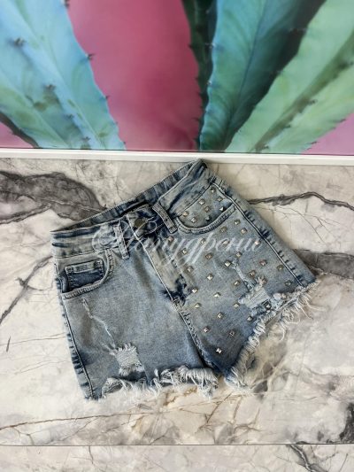 Дънкови къси панталонки с ефектни капси - код 5615