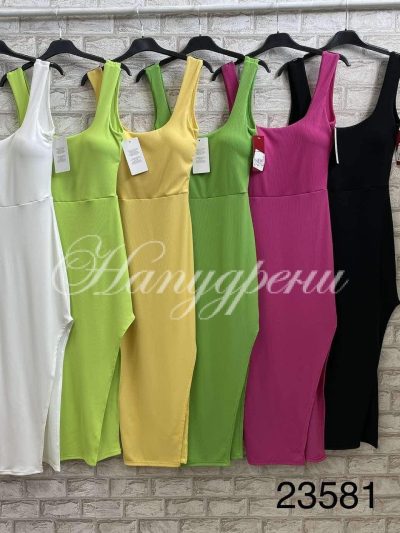 Асиметрична рокля рипс по тялото в жълт цвят - код 5614