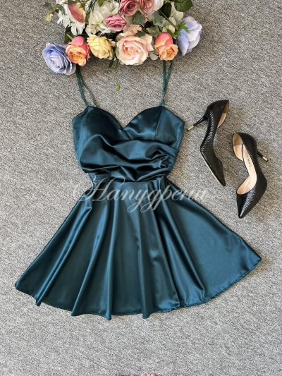 Кукленска рокля сатен "Ksenia" в цвят петрол - код 5654