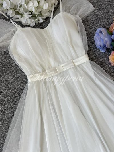 Дамска тюлена рокля в бял цвят - код 5651