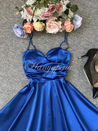 Кукленска рокля сатен "Ksenia" в тъмносин цвят - код 5656