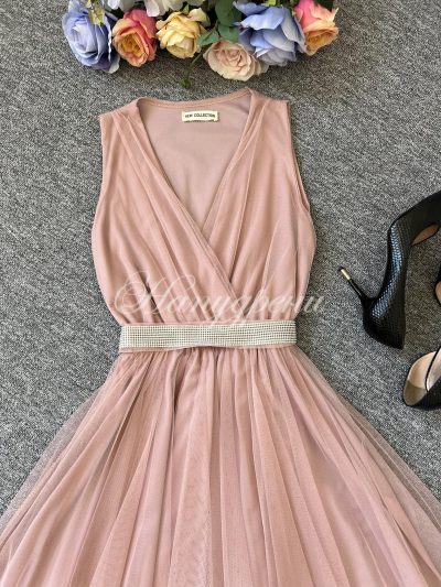 Дамска рокля “Aglaya” с блестящо коланче в розово – код 5665