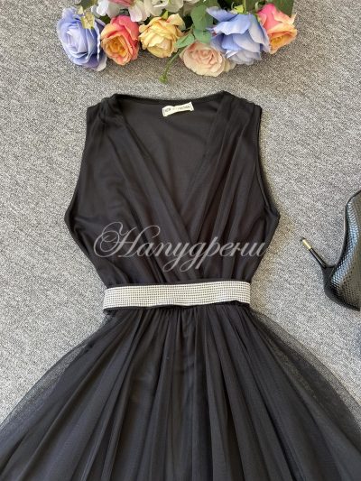 Дамска рокля “Aglaya” с блестящо коланче в черно – код 5664