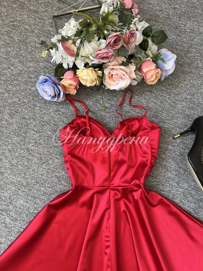 Кукленска рокля сатен “Ksenia” в червен цвят – код 5657