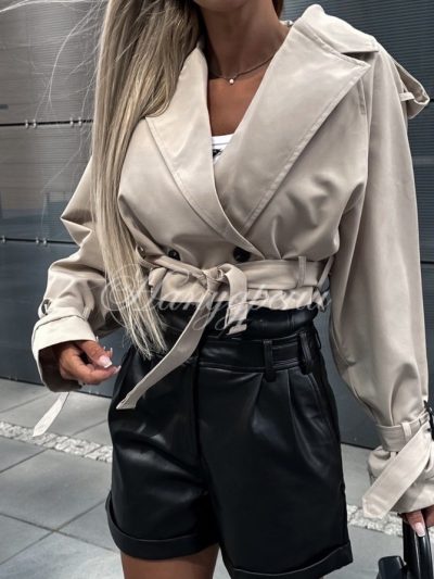 Дамско яке с разчупен дизайн в бежов цвят - код 5731