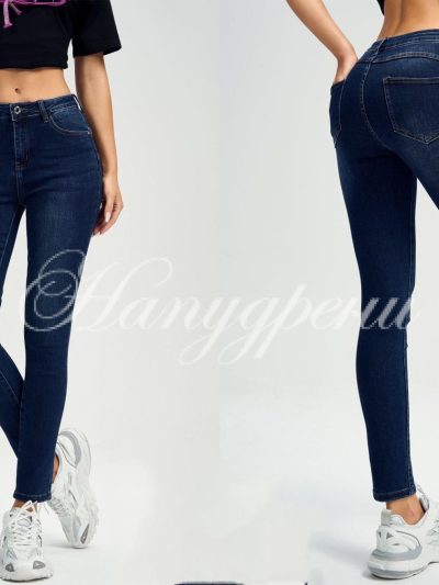 Дамски еластични дънки в тъмносиньо - код 5723