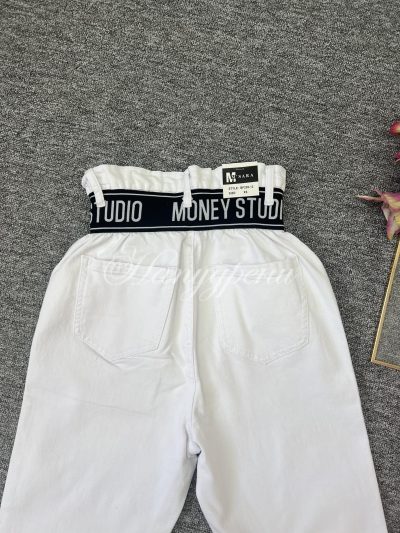 Ефектни бели дънки с висока талия "Barbie"- 5857