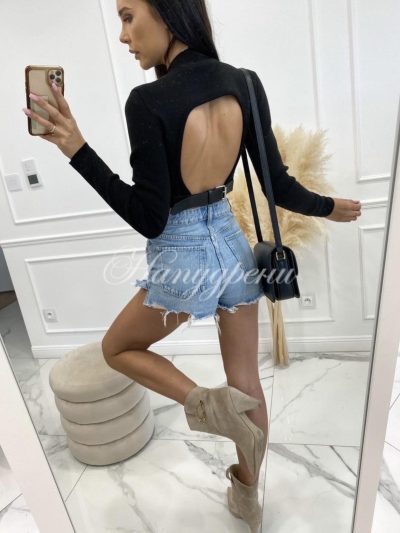 Дамска кокетна блузка "Spider" в черен цвят - код 5876