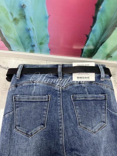 Дамски изчистени дънки с колан - код 5921