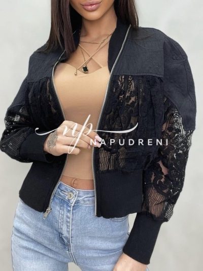 Дамско яке с дантела в черен цвят- код 6447