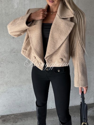 Дамско пухкаво яке в цвят кафе - код 5762