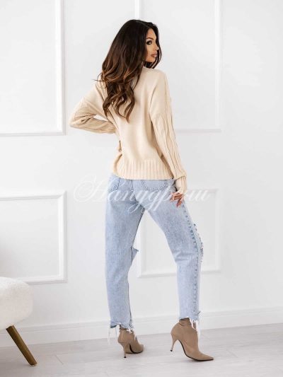 Тренди пуловер в бежов цвят - код 5737