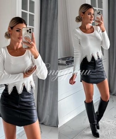 Кокетна блуза с перли и камъни "Stars" - код 5784