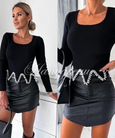 Кокетна блуза с перли и камъни "Stars" - код 5783