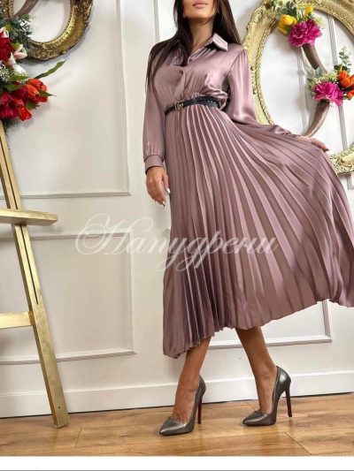 Дамска плисирана рокля в цвят пудра - код 5781