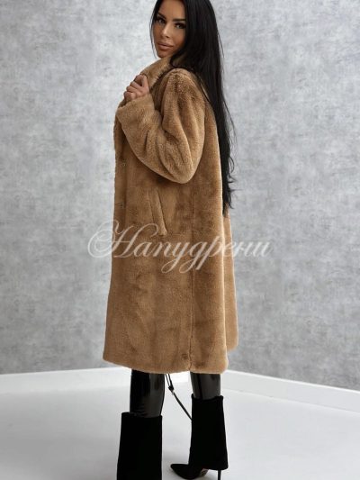 Дълго пухено палто "Estella" в цвят кафе - код 6003