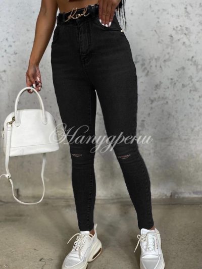Тренди дънки в черен цвят и цепка на коляното - код 6065