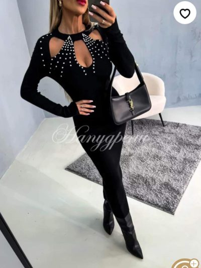 Дамска елегантна рокля с камъни - код 6100