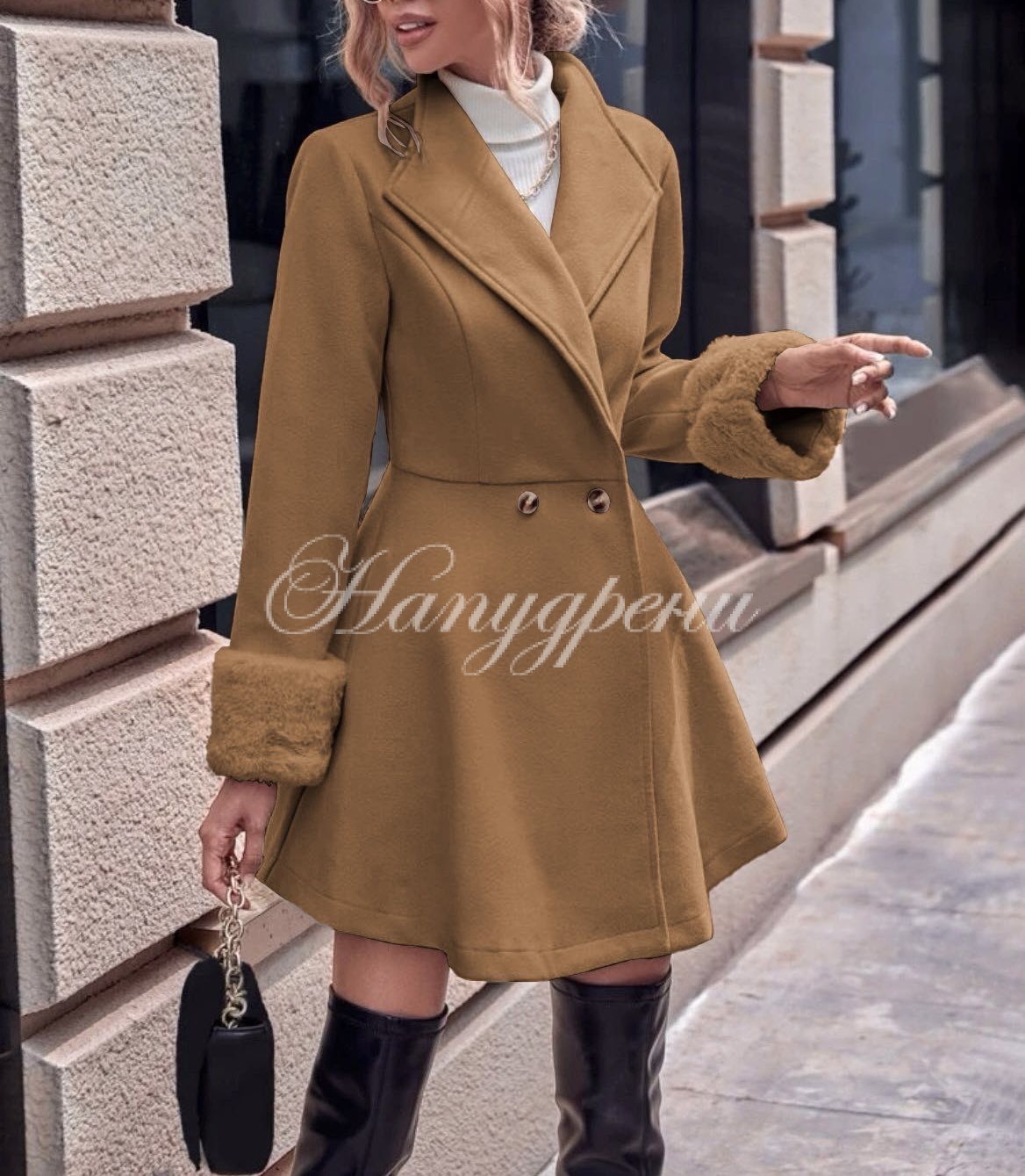 Дамско разкроено палто "Hillton" в кафяв цвят