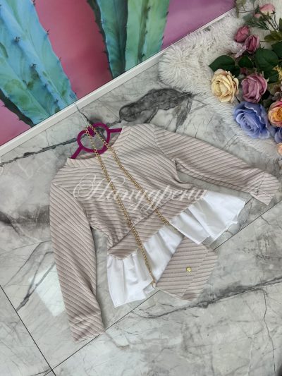 Детска блуза в бежово с чантичка - код 242