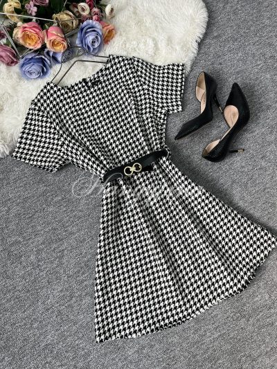 Дамска рокля пепит в черно-бял цвят - код 6157