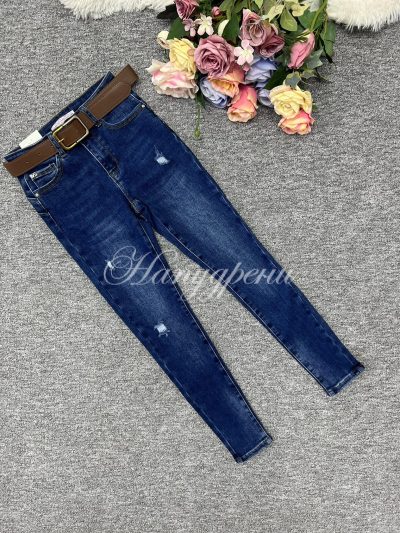 Дамски изчистени дънки с коланче - код 6297