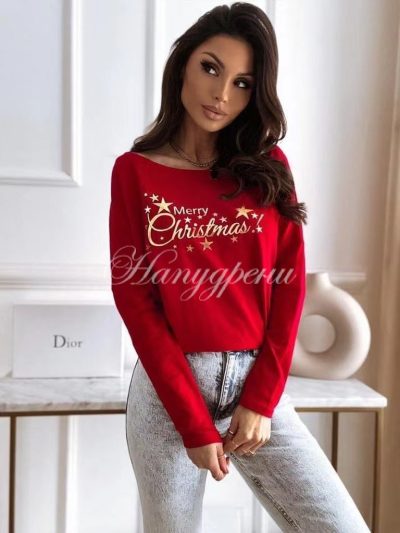 Дамска блуза "Christmas" в червен цвят - код 6193