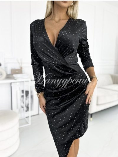 Дамска рокля "Allbena" с маниста в черен цвят - код 6384