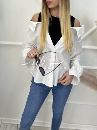 Дамска ефектна риза от две части в черно и бяло- код 6527