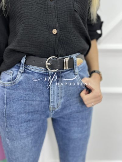 Дамски изчистени дънки в син цвят - код 6548