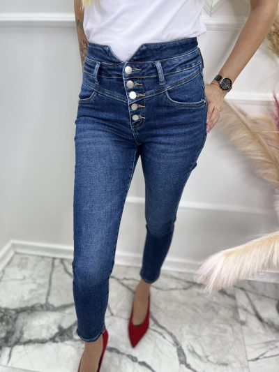 Тренди дънки с висока талия в син цвят - код 6459