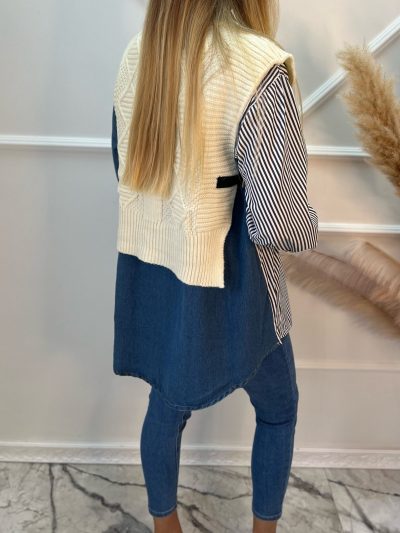 Екстревагантна риза с ефектна кройка в бежова разцветка - код 6451