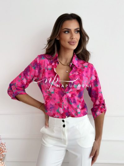 Дамска риза "Printer" в цвят фуксия - код 6626