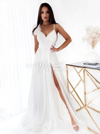 Дамска тюлена рокля "Venera" в бял цвят - код 6831